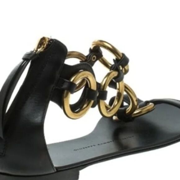 Giuseppe Zanotti Gold Chain Leather flat sandals - Picture 5 of 12